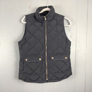 J‎ Crew Vest Women Small Black Gold Quilted Sleeveless Full Zip Puffer Down Warm